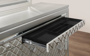 English Elm CROSS Glam Champagne Dresser with Jewel Hardware, Acrylic Legs, Mirror Accents & Felt Jewelry Drawers B201P227096