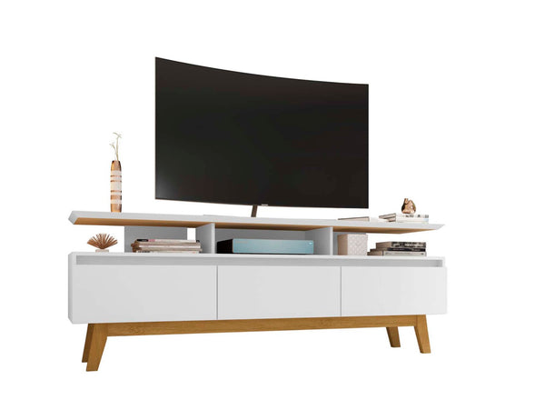 English Elm Yonkers 71" Modern White Tv Stand With Ample Storage, Floating Shelf & Solid Wood Legs For Style B365P398400-GIGA