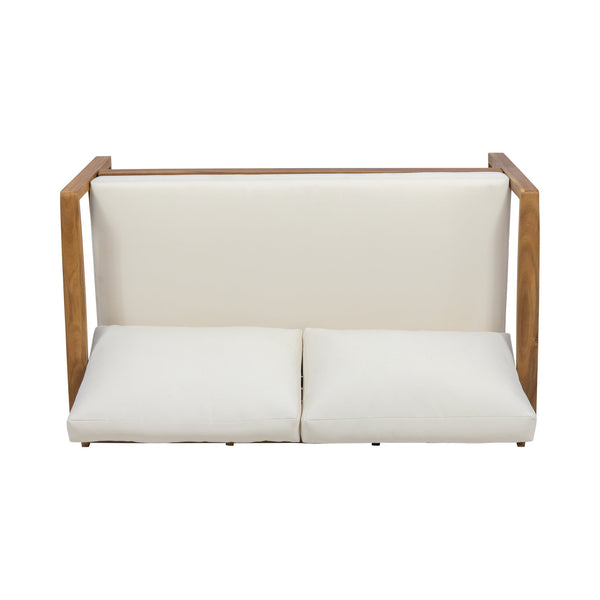 English Elm Christopher Knight Home® - SAMWELL Acacia Wood Outdoor Loveseat and Coffee Table Set with Water-Resistant Cushions, Sleek Slat Design Teak 52.75 L x 33 W x 17.75 H 70137.00BGE