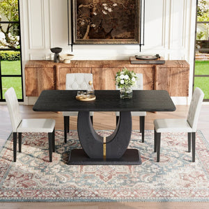 English Elm Black Wood Grain Mdf Dining Table Set Seats Four with Suede Upholstered Chairs W1151S04471