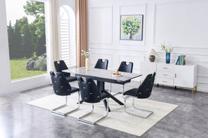 English Elm Modern Extendable Rectangular Dining Table with Scratch‑Resistant MDF Top and Matte Geometric Legs, Space‑Saving Centerpiece for Home or Office W3493S00008