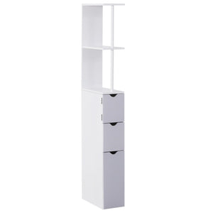 English Elm Narrow Mdf Bathroom Storage Tower with Open Shelves Cabinet and Drawers White T3971P470155