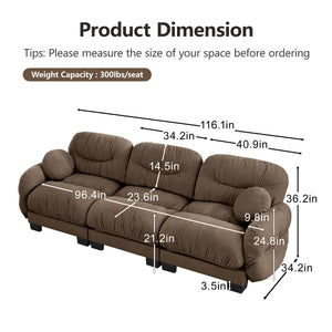 English Elm Pleated Chenille Three Seater Modular Sofa with Ergonomic Foam and Curved Armrests Brown W5656S00058