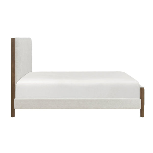 English Elm Modern Full Platform Bed Chenille Upholstered Frame with Oak Pilasters No Box Spring B011S00904