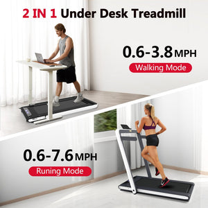 English Elm 2 in 1 Folding Under Desk Treadmill 2.5hp Walking Jogging Machine with Remote Control W130384071