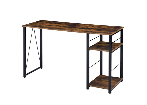 English Elm Vadna Weathered Oak & Black Writing Desk with 2-Tier Shelves, Metal Open Base, Compact 70lb Top B2726P278580