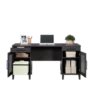 English Elm Desk, Sleek Black Engineered Wood Workspace With Ample Surface, Cable Management & Easy Assembly B356P402681
