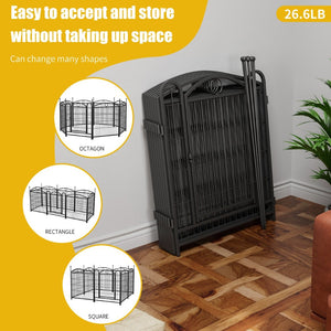 English Elm Dog Playpen 8 Panel Heavy Duty Iron Pet Fence Foldable Indoor Outdoor Exercise Pen Black W368P234000