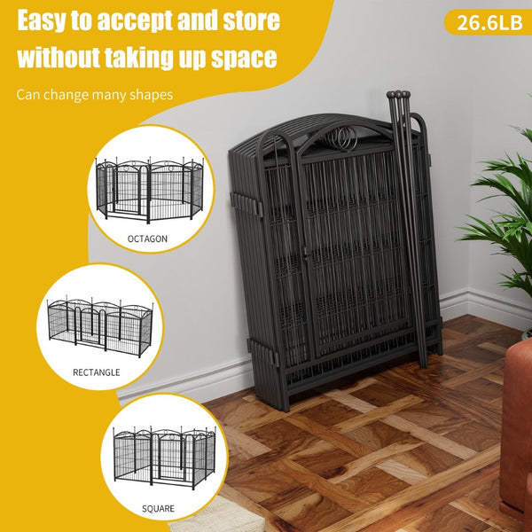 English Elm Dog Playpen 8 Panel Heavy Duty Iron Pet Fence Foldable Indoor Outdoor Exercise Pen Black W368P234000