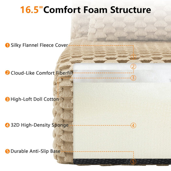 English Elm 114" Modular Cloud Sectional Sofa Flannelette Upholstery Deep Seat Living Room Couch Light Camel W714S01511