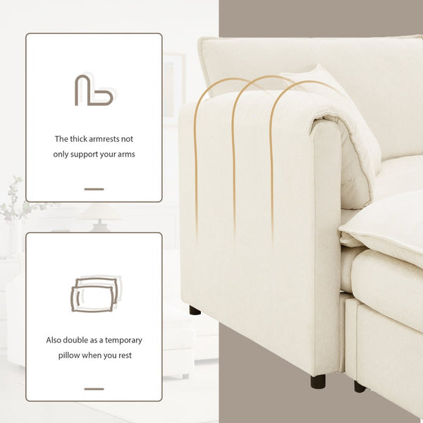English Elm [video]103" Chenille L-shaped Sectional with Movable Ottoman Deep Seat Cloud Sofa White N723S0687W