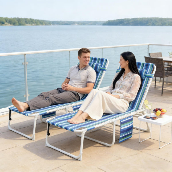 English Elm Pool Tanning Lounger with Face Hole Prone Rest Mesh Seat and Folding Side Table Blue Stripe,Light Gray T3971P481183