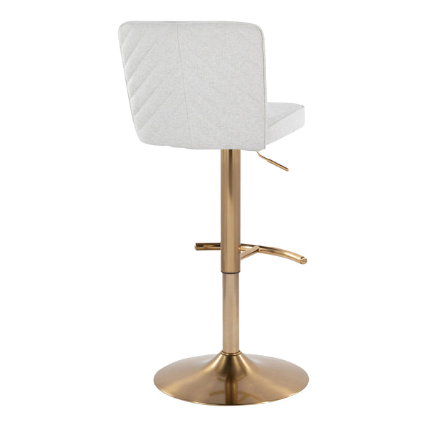 English Elm Henry Contemporary Adjustable Barstools - Set Of 2 With Swivel, Gold Base & White Chevron Upholstery B202S00934