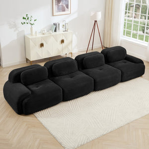 English Elm 4-seat Modular Corduroy Sectional Sofa Low Profile Ergonomic Living Room Seating Black W714S01279