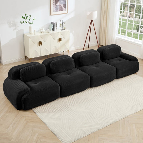 English Elm 4-seat Modular Corduroy Sectional Sofa Low Profile Ergonomic Living Room Seating Black W714S01279