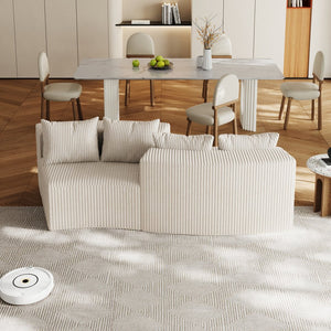 English Elm Corduroy Curved Sectional Sofa with Four Pillows — Modular Semi-Circular Plush Cloud Seating Comfort Beige W834P232284