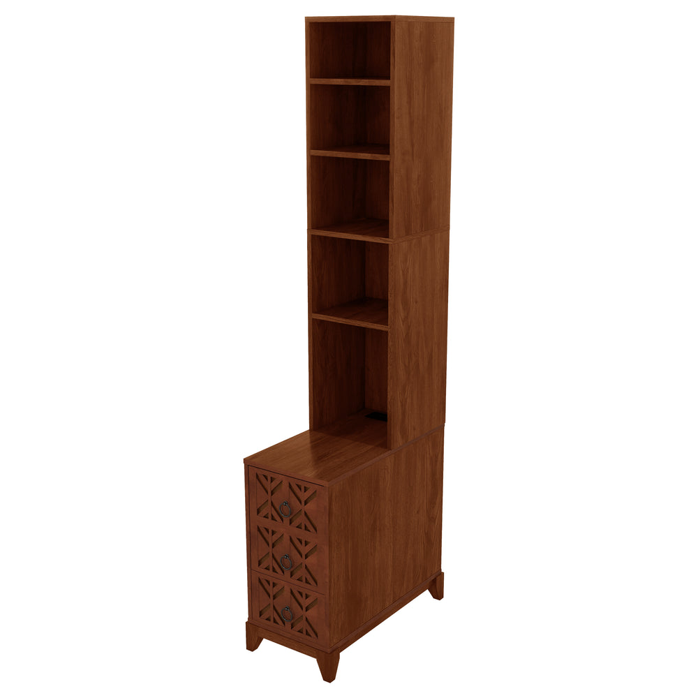English Elm End Table With Built-In Charging, 3 Drawers & 4 Open Shelves For Smart, Organized Living Space W2593P289148