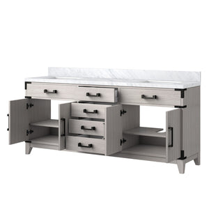 English Elm White Oak Double Bath Vanity 72" W With Carrara Marble Top - Elegant Storage & Soft-Close Design B2731P259905-GIGA