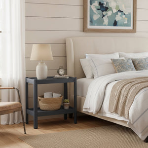 English Elm Yonda Matte Black Nightstand with 2 Raised-Edge Shelves, Solid Poplar & MDF, Rounded Corners, Floor-Glide Protection B050P376965