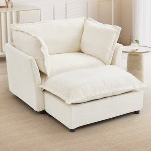English Elm Modern Chenille Accent Chair with Ottoman Plush Wide Seat Curved Arms for Bedroom Beige N719P428439A