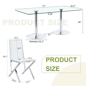 English Elm Table and Chair Set Oval Glass Top Gold Base with 8 Shell Pu Dining Chairs White+Silver W1151S04764