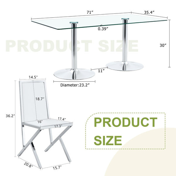 English Elm Table and Chair Set Oval Glass Top Gold Base with 8 Shell Pu Dining Chairs White+Silver W1151S04764