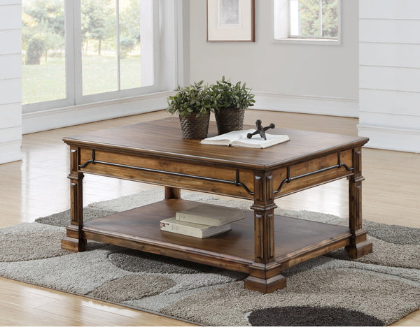 English Elm Barclay Acacia Wood Coffee Table with Open Shelf Rustic Brown Living Room Centerpiece B108P468533