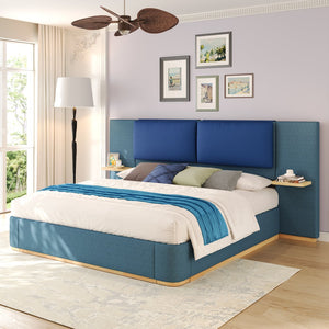 English Elm Christopher Knight Home® - Queen Plush Leather Upholstered Bed Frame with Wingback Headboard, Wavy Footboard, Quiet Support Blue 50.63 L x 18.88 W x 8.25 H N761S0000023C