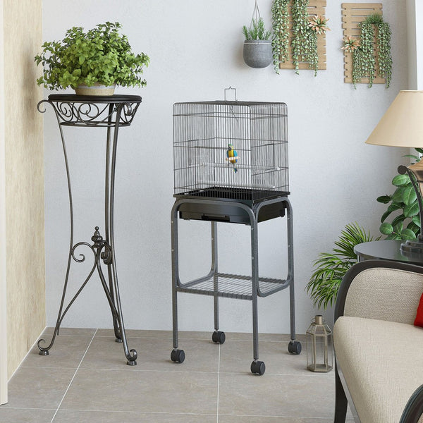 English Elm Pawhut Powder Coated Steel Bird Cage with Rolling Stand and Built in Storage Basket W2225P229300