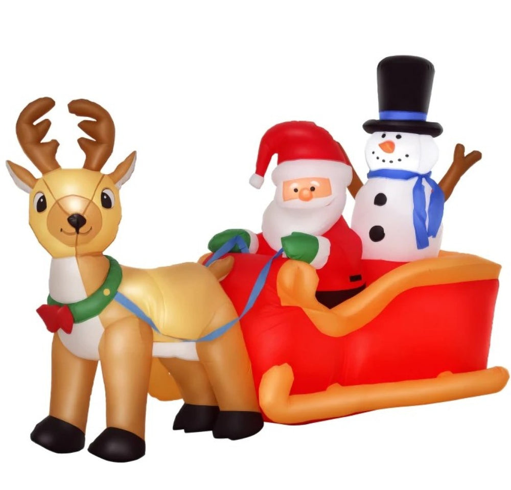 English Elm Christmas Inflatable Yard Scene with Santa Reindeer Snowman and Five Led Lights T3971P412821