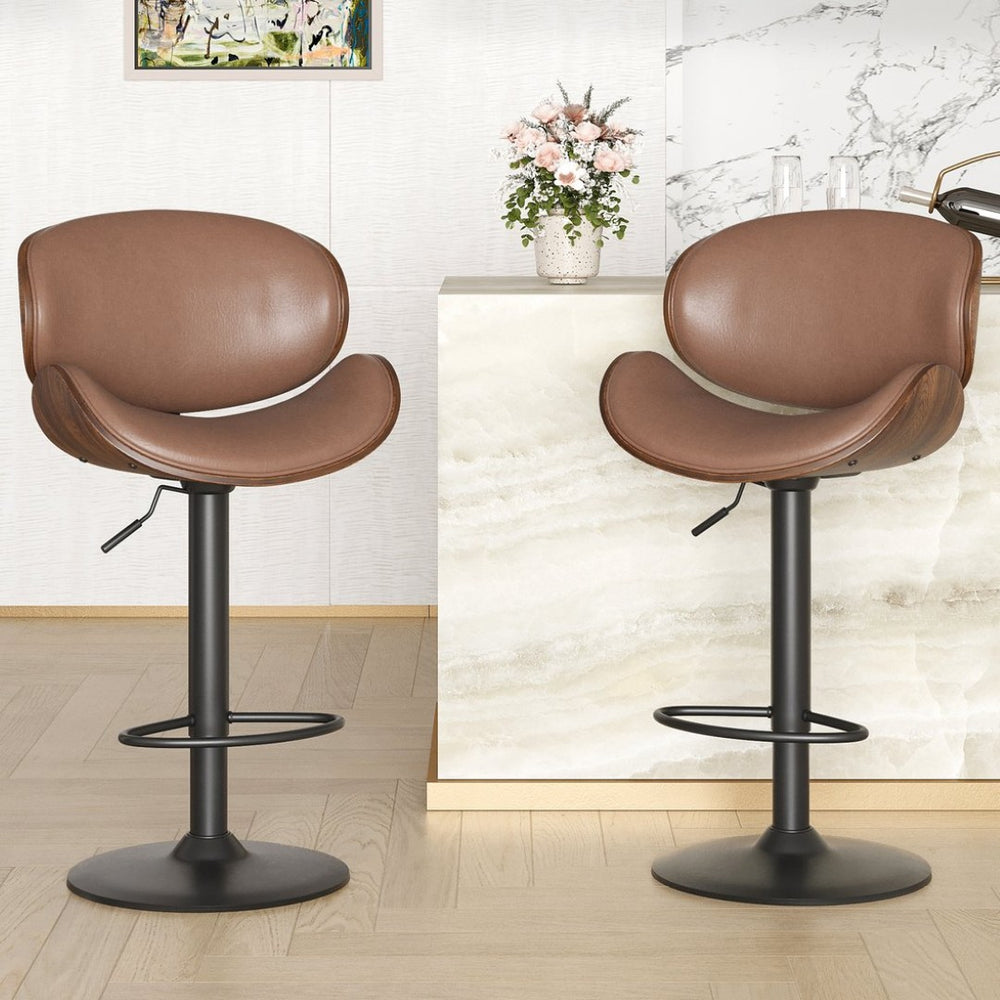 English Elm Counter Height Stools Set of 2 Mid-century Metal Legs Ergonomic Kitchen Island Seating Brown T3623P430919
