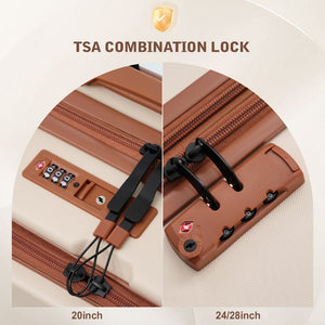 English Elm Luggage 5 Piece Hardside Abs Set with Front Access Carry on and Tsa Spinner Wheels Brown+White N732P391544K