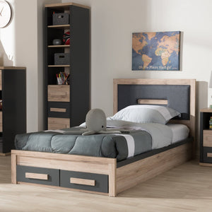 Baxton Studio Baxton Studio Pandora Twin Size Platform Bed with 2-Drawer Storage in Modern Dark Grey & Light Brown BR990051-Dark Grey/White Oak-Twin