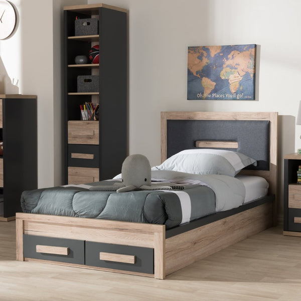 Baxton Studio Baxton Studio Pandora Twin Size Platform Bed with 2-Drawer Storage in Modern Dark Grey & Light Brown BR990051-Dark Grey/White Oak-Twin