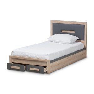 Baxton Studio Baxton Studio Pandora Twin Size Platform Bed with 2-Drawer Storage in Modern Dark Grey & Light Brown BR990051-Dark Grey/White Oak-Twin