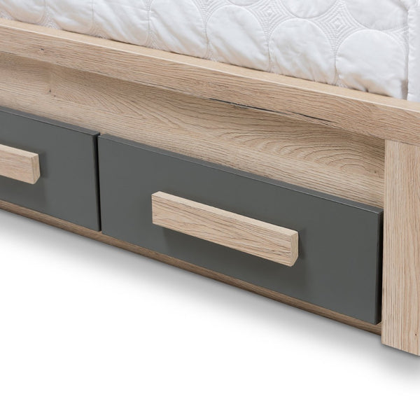 Baxton Studio Baxton Studio Pandora Twin Size Platform Bed with 2-Drawer Storage in Modern Dark Grey & Light Brown BR990051-Dark Grey/White Oak-Twin