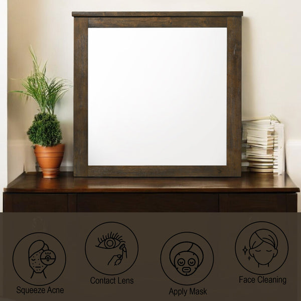English Elm Merrilee Oak Finish Mirror - Minimalist 34"x33" Wall Mirror with Durable Wood-Composite Frame, Modern Elegance B2726P257357