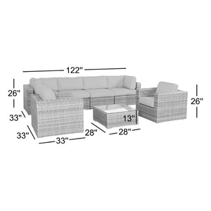 English Elm Fully Assembled Outdoor Hdpe Wicker Sectional Set with Glass Top Table for Patios B120S00278