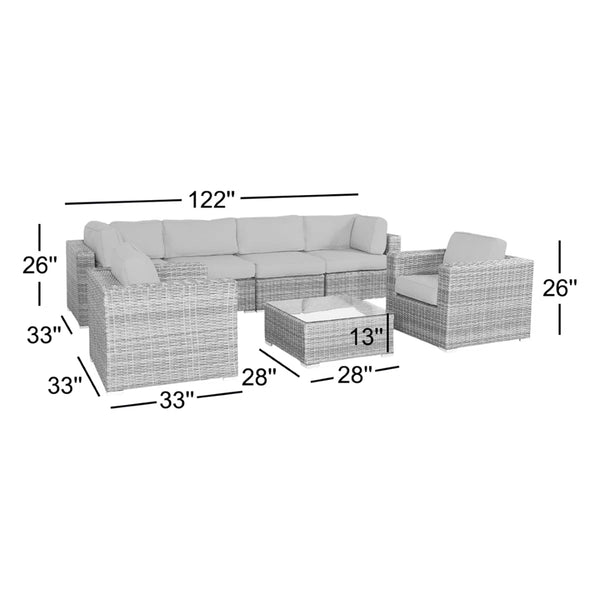 English Elm Fully Assembled Outdoor Hdpe Wicker Sectional Set with Glass Top Table for Patios B120S00278