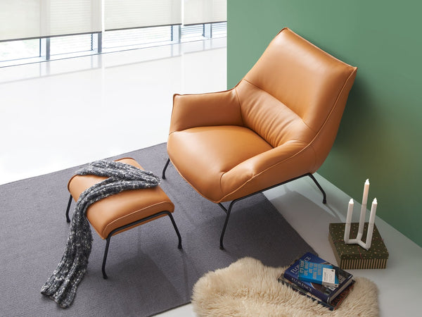 English Elm Jabel Sandstone Top Grain Leather Accent Chair & Ottoman with Metal Legs, Plush Foam Comfort, 35"L x 38"D x 37"H B2726S00391