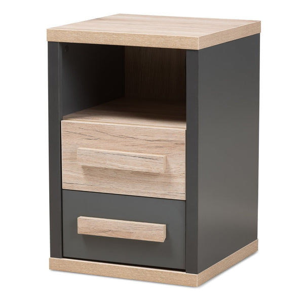 Baxton Studio Baxton Studio Pandora Modern Two-Tone Nightstand in Dark Grey & Light Oak – Stylish Storage Solution BR990054-Dark Grey/White Oak-NS