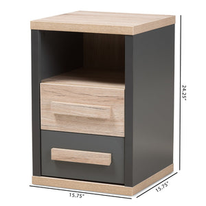 Baxton Studio Baxton Studio Pandora Modern Two-Tone Nightstand in Dark Grey & Light Oak – Stylish Storage Solution BR990054-Dark Grey/White Oak-NS