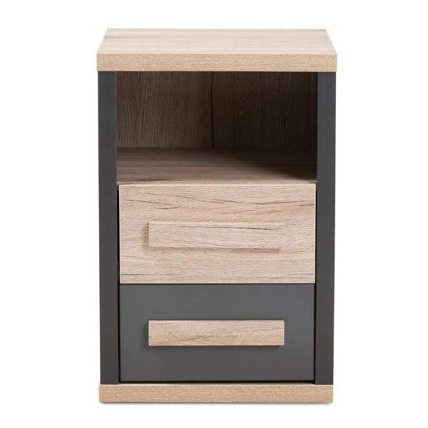 Baxton Studio Baxton Studio Pandora Modern Two-Tone Nightstand in Dark Grey & Light Oak – Stylish Storage Solution BR990054-Dark Grey/White Oak-NS