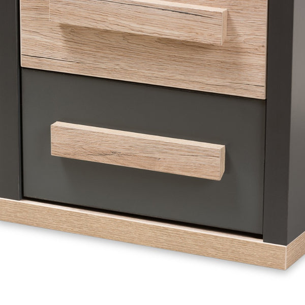 Baxton Studio Baxton Studio Pandora Modern Two-Tone Nightstand in Dark Grey & Light Oak – Stylish Storage Solution BR990054-Dark Grey/White Oak-NS