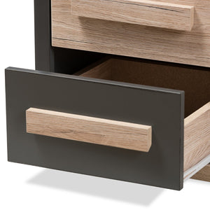 Baxton Studio Baxton Studio Pandora Modern Two-Tone Nightstand in Dark Grey & Light Oak – Stylish Storage Solution BR990054-Dark Grey/White Oak-NS