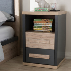 Baxton Studio Baxton Studio Pandora Modern Two-Tone Nightstand in Dark Grey & Light Oak – Stylish Storage Solution BR990054-Dark Grey/White Oak-NS