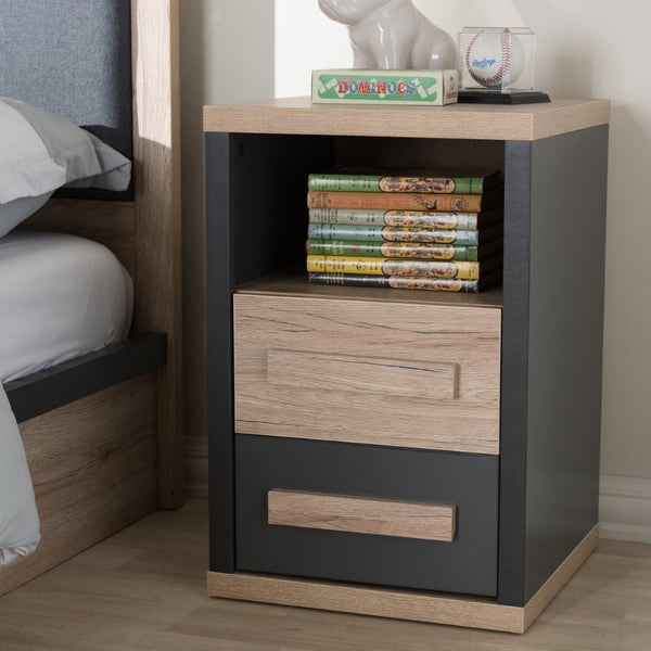 Baxton Studio Baxton Studio Pandora Modern Two-Tone Nightstand in Dark Grey & Light Oak – Stylish Storage Solution BR990054-Dark Grey/White Oak-NS