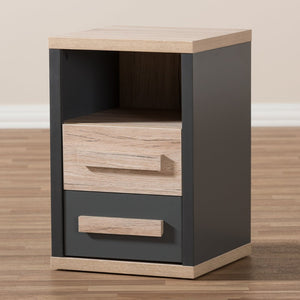 Baxton Studio Baxton Studio Pandora Modern Two-Tone Nightstand in Dark Grey & Light Oak – Stylish Storage Solution BR990054-Dark Grey/White Oak-NS