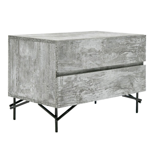 VIG Furniture Aria Italian Modern Nightstand In Tiger Wood Matte Grey With Textured Laminate & Black Metal Legs VGAC-ARIA-NS
