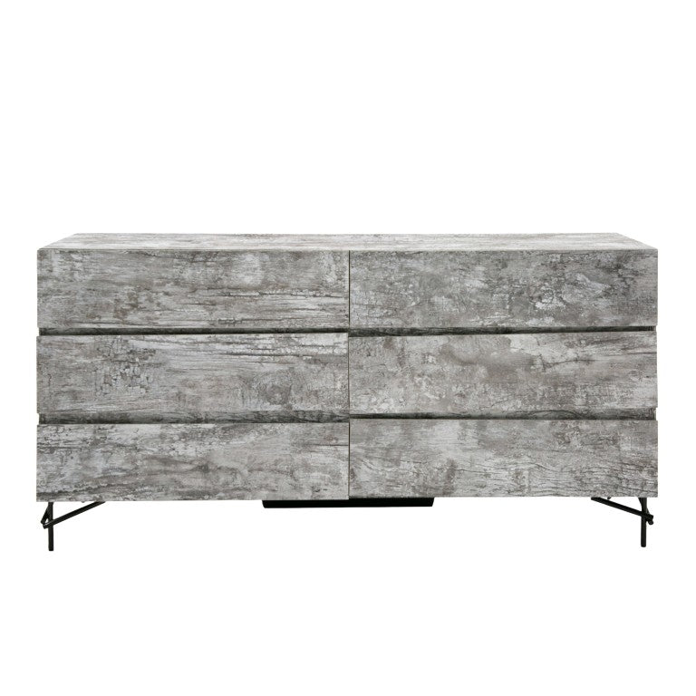 VIG Furniture Aria Italian Modern Dresser In Tiger Wood Matt Grey — Textured Laminate, Black Metal Legs, Durable Craftsmanship VGAC-ARIA-DRESSER